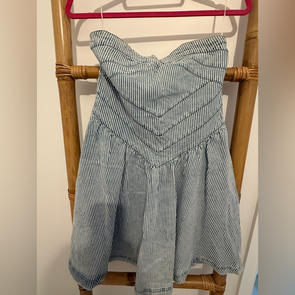 Quiksilver Blue and White Striped Strapless Dress
